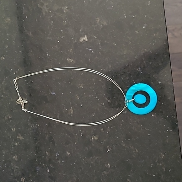 Necklace with enamel turquoise colour circle - Picture 2 of 5